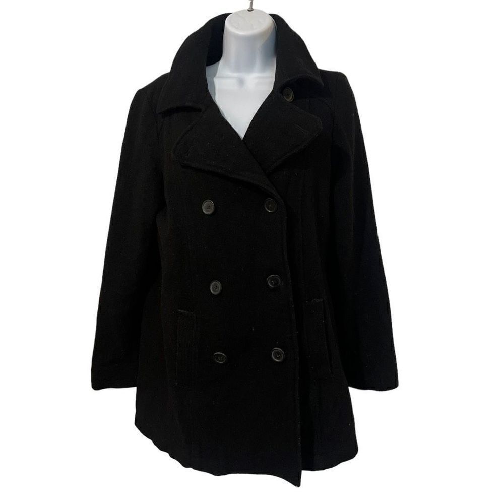 Old Navy Women's Black Button-Front Long-Sleeve Peacoat Size M
